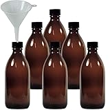 6 x braune Medizinflasche 200 ml, Apothekerflasche, Laborflasche - made in Germany & BPA-frei - inkl. Einfülltrichter